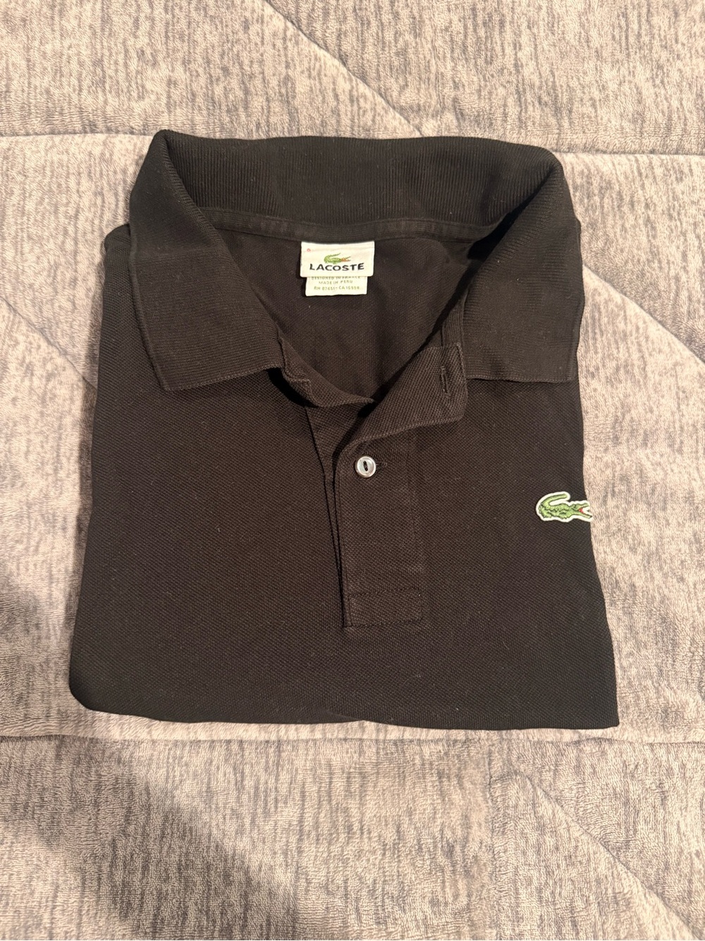 Lacoste Black Men's Classic Pique Polo with Green Crocodile